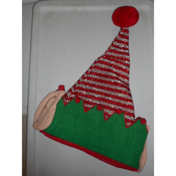 Christmas Elf Hat Green and Red Tinsel Stipes with Ears 17" by Merry Brite - Picture 2 of 2